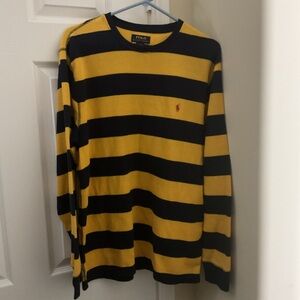 Polo by Ralph Lauren Men's Black and Yellow Striped Long Sleeve Shirt